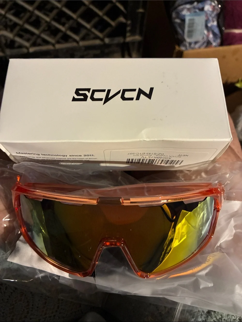 Orange Mirrored Sport Sunglasses with Polarized Lens